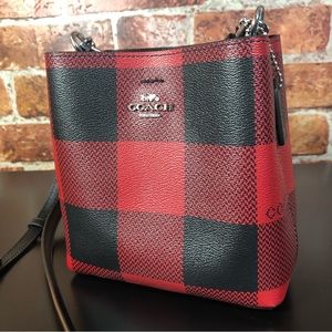 COACH Mini Town Bucket Bag with Buffalo Plaid Print